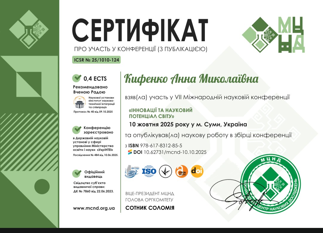 Участь&nbsp;у VII Міжнародній науковій конференції "Інновації та науковий потенціал світу"